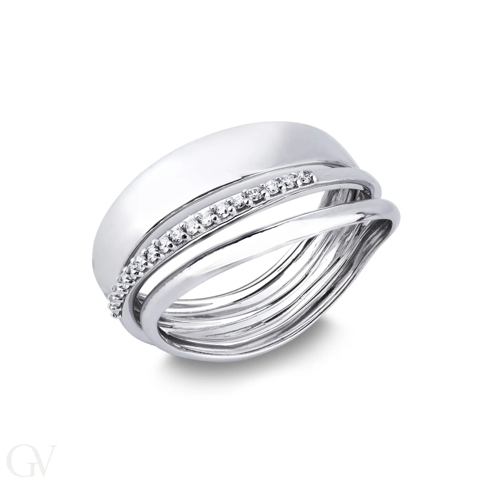 Anello doppia fascia in oro bianco 18k con diamanti