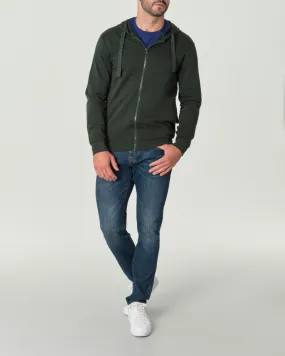 Felpa Verde Scuro Uomo Cappuccio Zip e Logo Piccolo,