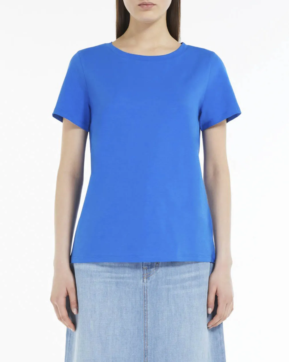 China blue stretch cotton short sleeve t-shirt with round neckline