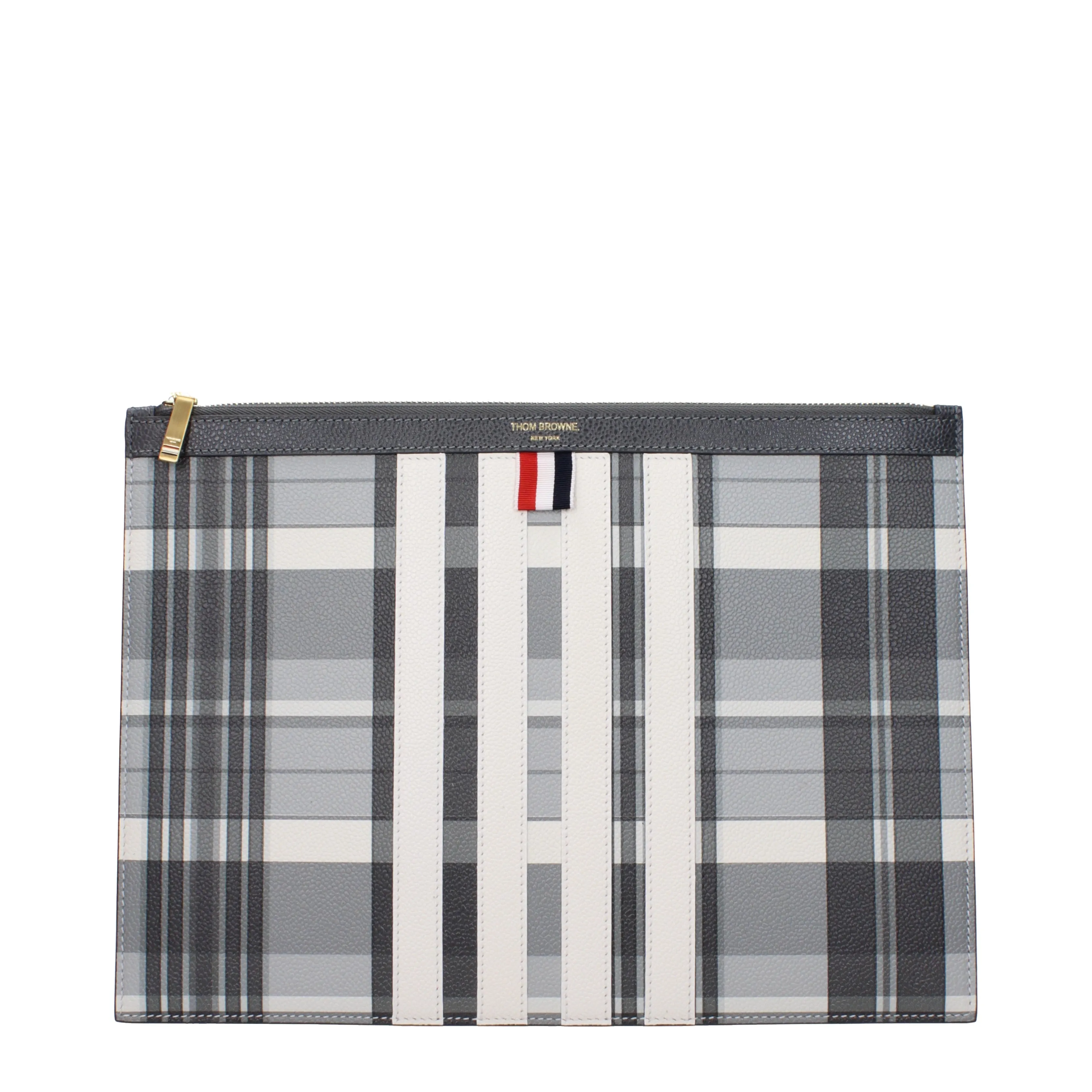 Thom Browne Pochette Uomo Pelle Bianco/Grigio